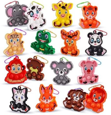 Animal mini pop keychains, 16 pack